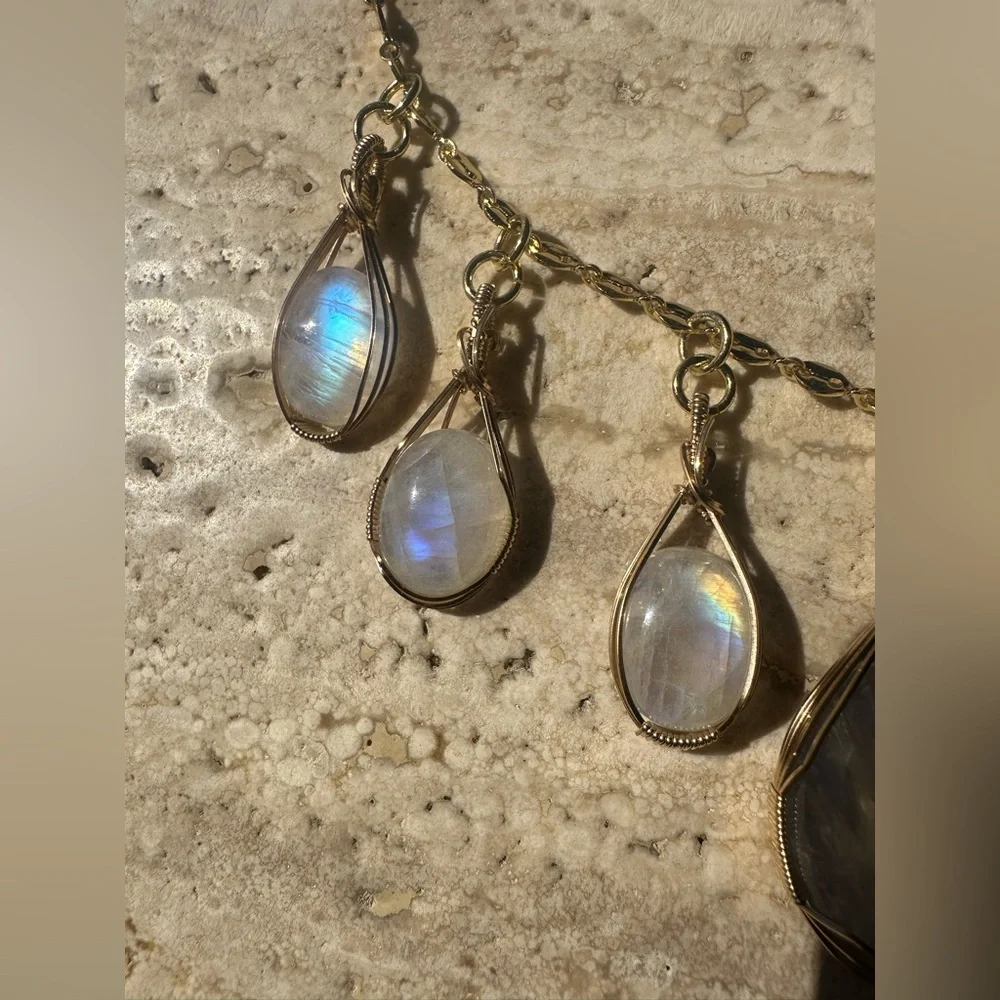 14k Gold Filled Rainbow Moonstone Gypsy Boho Necklace